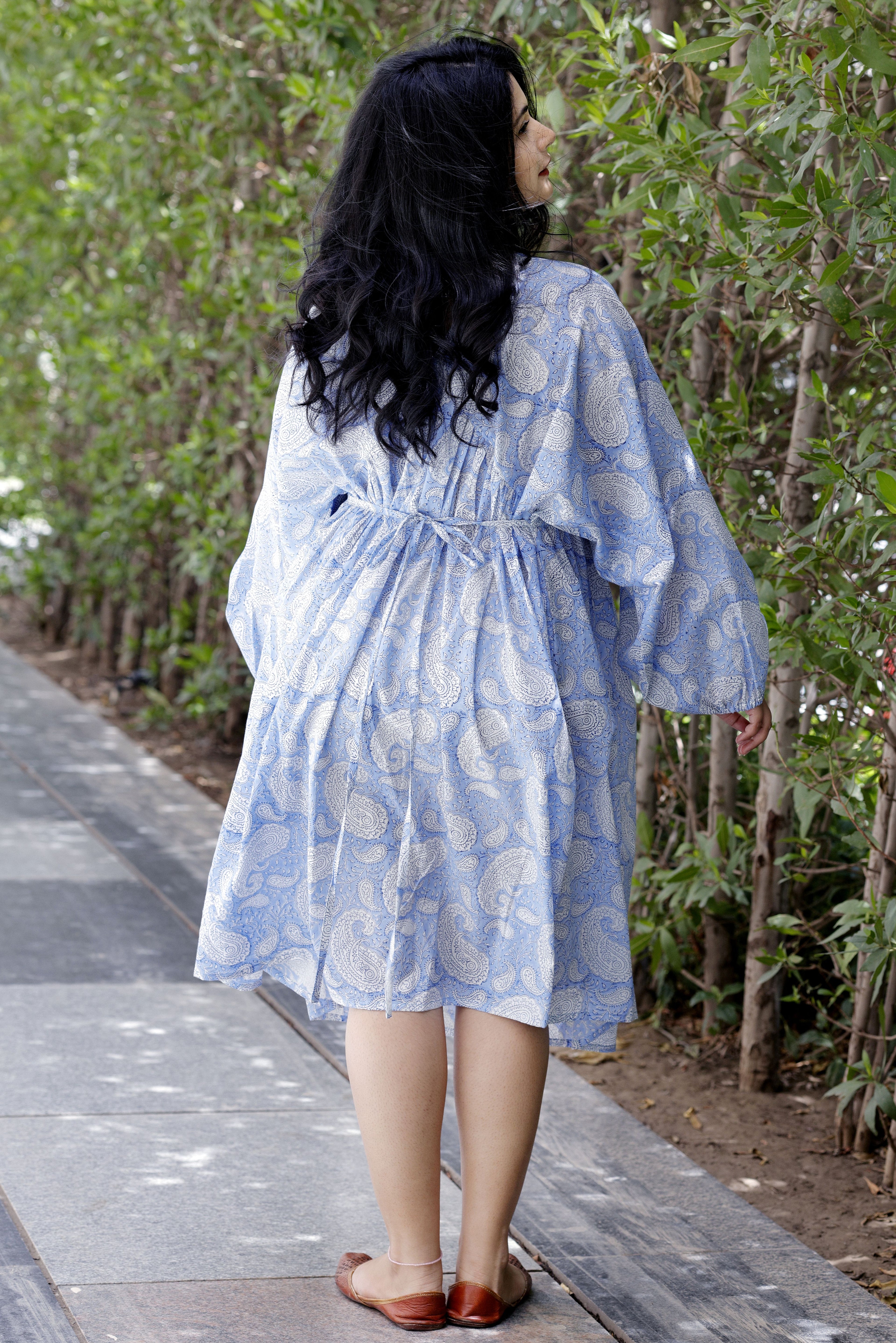 Chandni- Hand block print Dress- Blue – My Store
