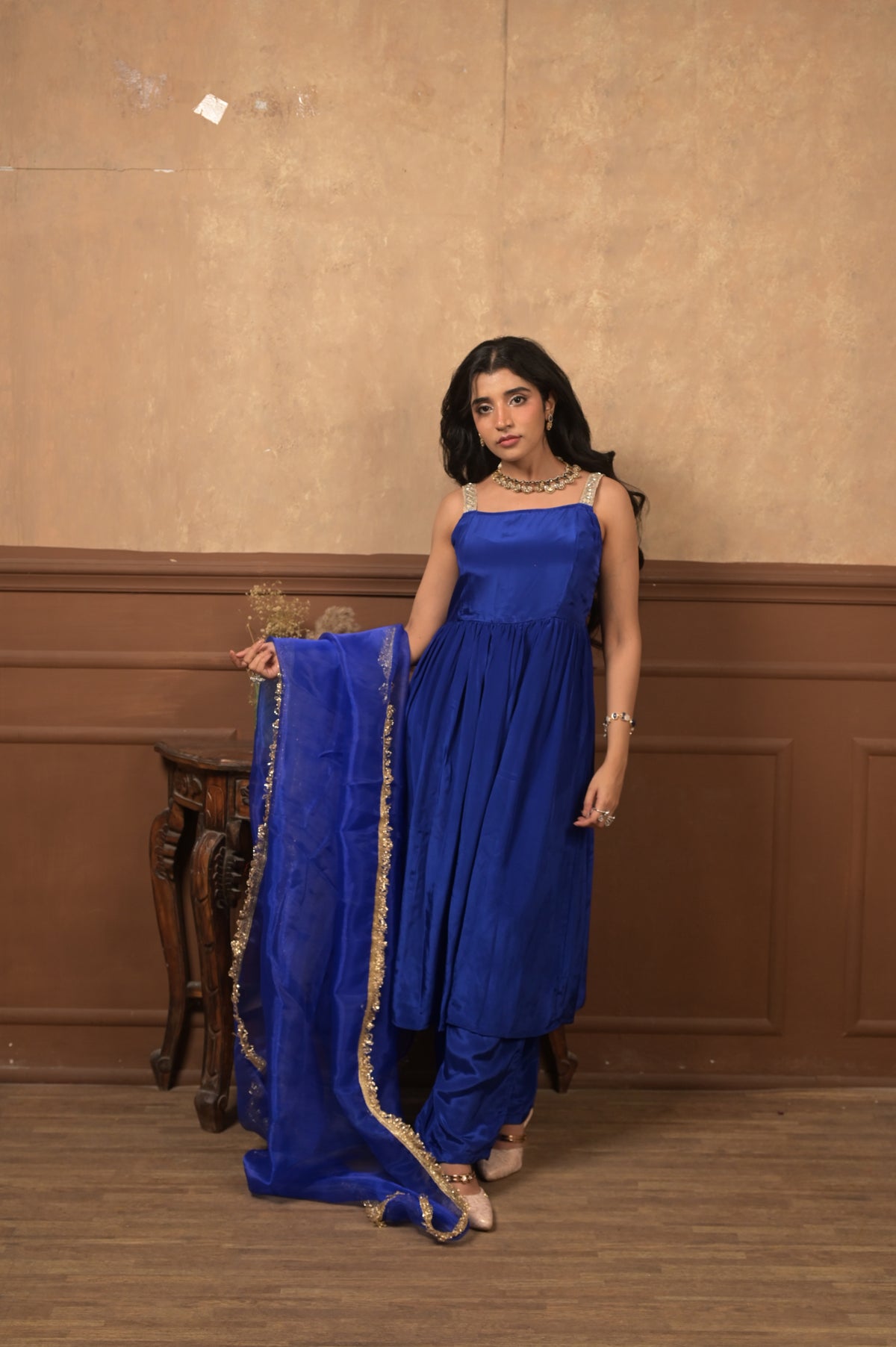 Kumkum 3-Piece Set – Royal Blue | Viscose Crepe Ethnic Suit with Organza Dupatta