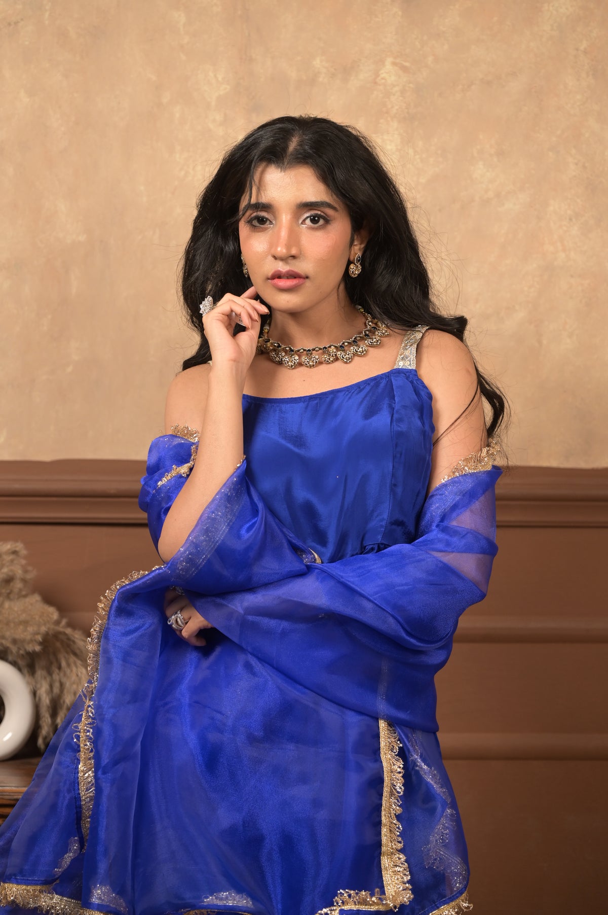 Kumkum 3-Piece Set – Royal Blue | Viscose Crepe Ethnic Suit with Organza Dupatta
