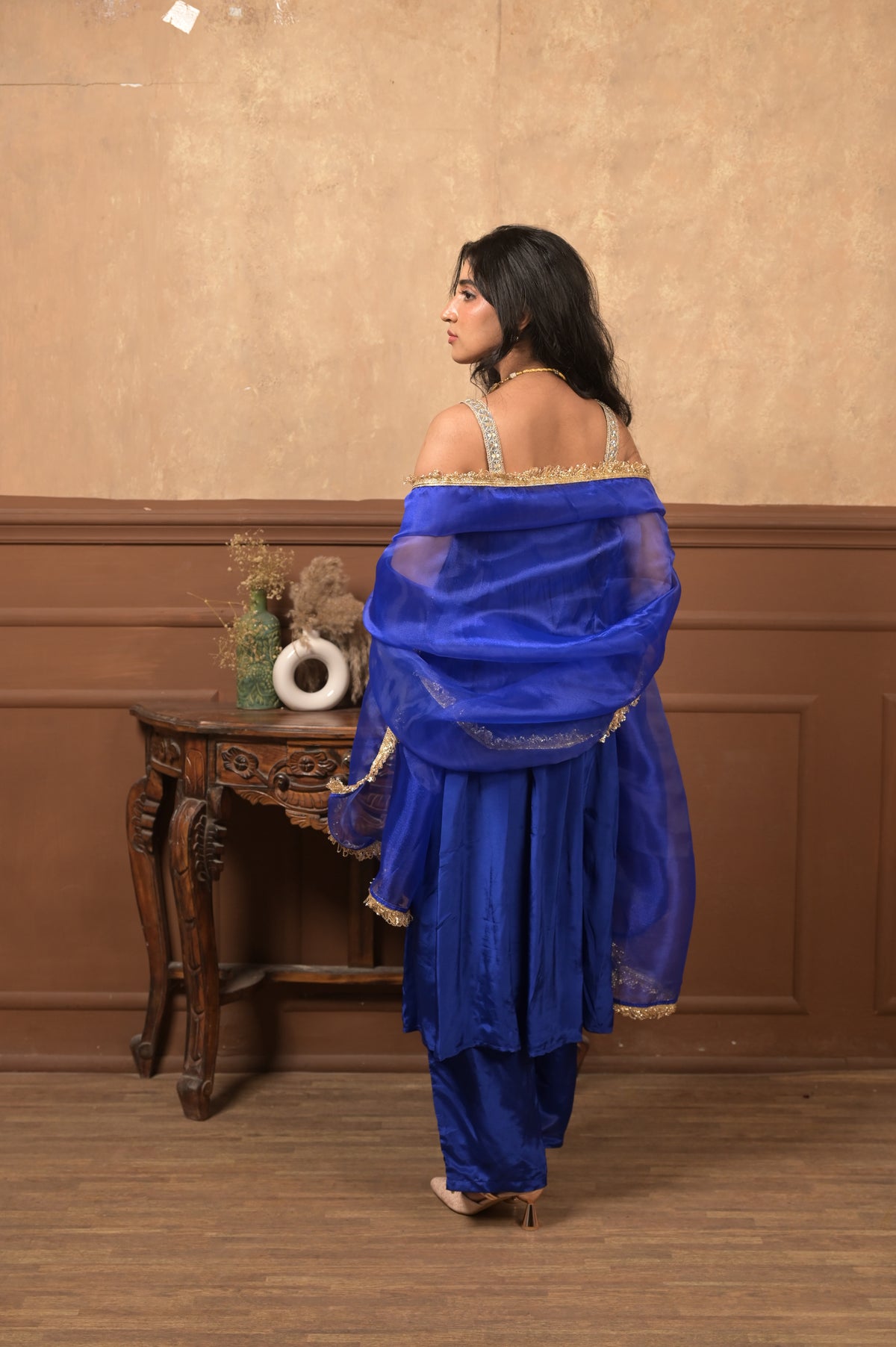 Kumkum 3-Piece Set – Royal Blue | Viscose Crepe Ethnic Suit with Organza Dupatta