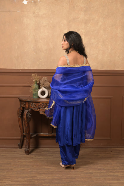 Kumkum 3-Piece Set – Royal Blue | Viscose Crepe Ethnic Suit with Organza Dupatta