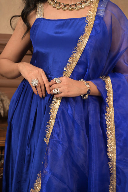 Kumkum 3-Piece Set – Royal Blue | Viscose Crepe Ethnic Suit with Organza Dupatta