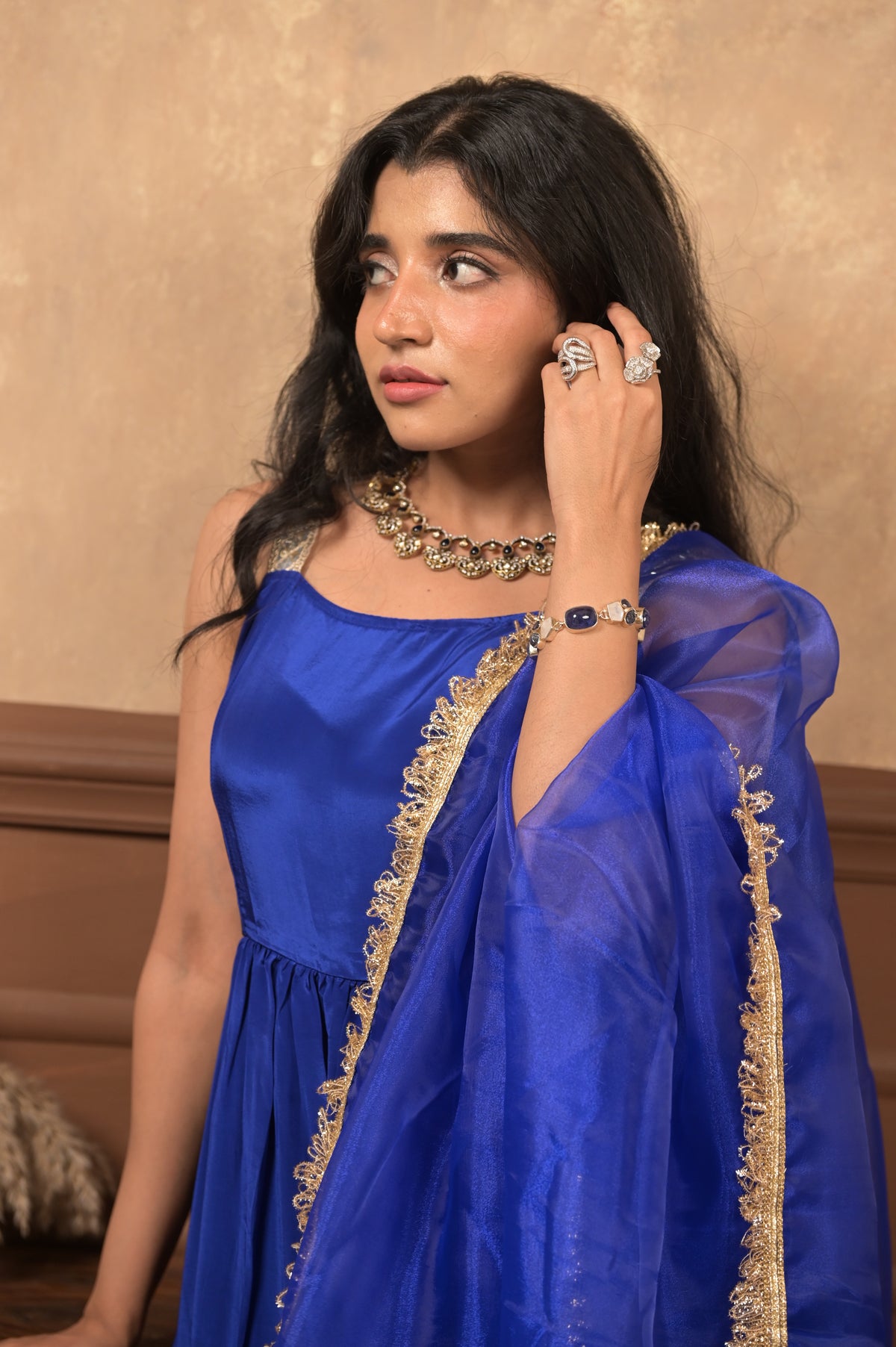 Kumkum 3-Piece Set – Royal Blue | Viscose Crepe Ethnic Suit with Organza Dupatta