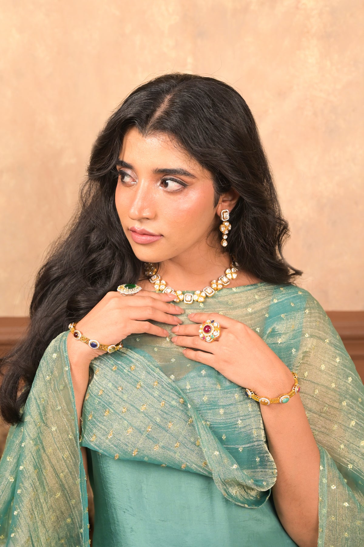 Sundari 3-Piece Set – Sage Green | Premium Viscose Crepe Suit with Lurex Dupatta