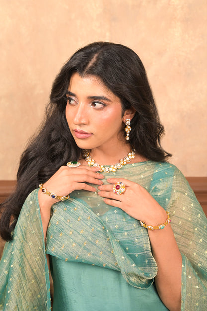 Sundari 3-Piece Set – Sage Green | Premium Viscose Crepe Suit with Lurex Dupatta