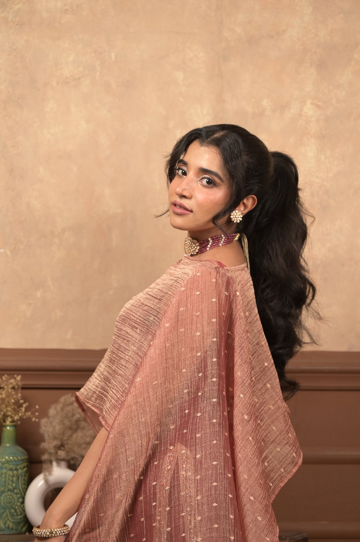 Sundari 3-Piece Ethnic Set – Maroon | Viscose Crepe with Crushed Tissue Dupatta
