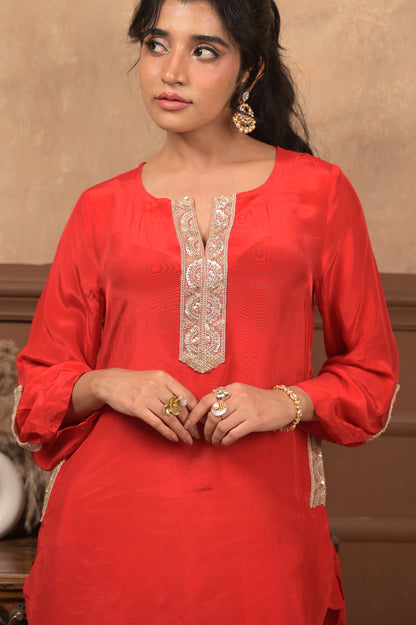 Roshhni Farshi Set – Red | Premium Viscose Crepe Ethnic Co-Ord Set
