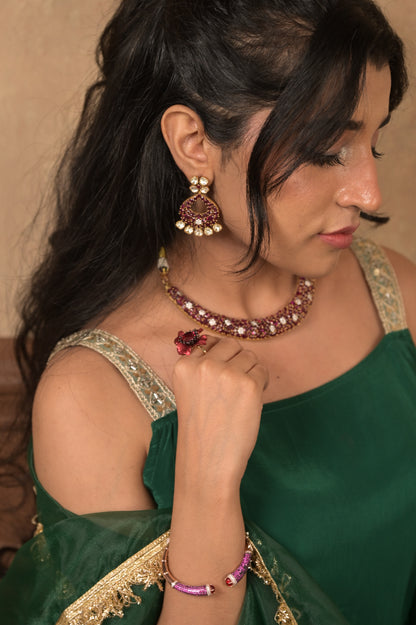 Kumkum 3-Piece Set – Emerald Green | Premium Viscose Crepe Suit with Lace Organza Dupatta