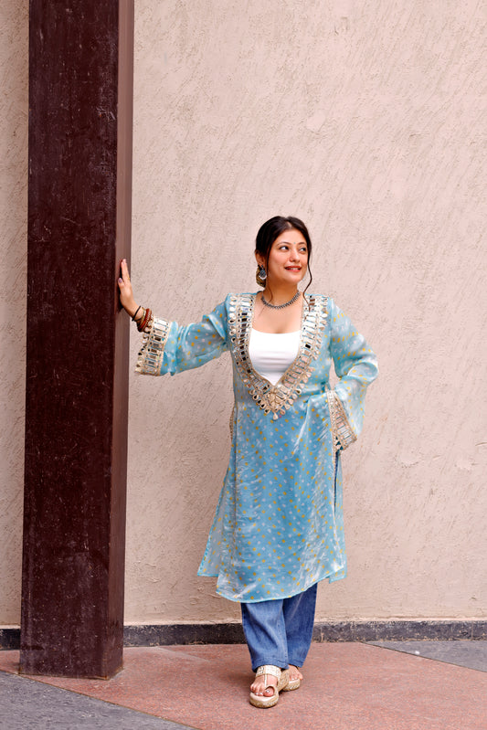 Skyblue Rangili Kurti