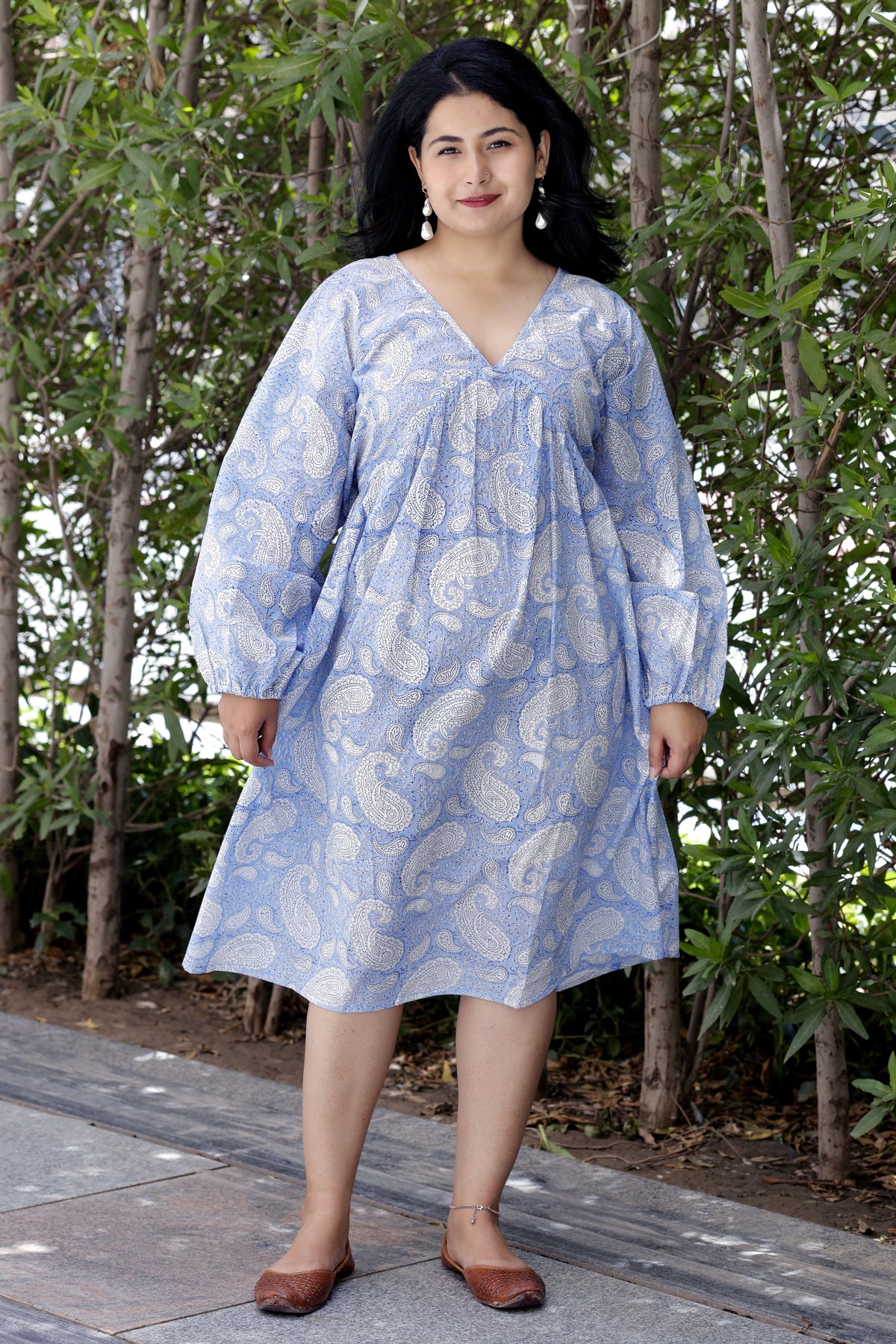 Chandni- Hand block print Dress- Blue
