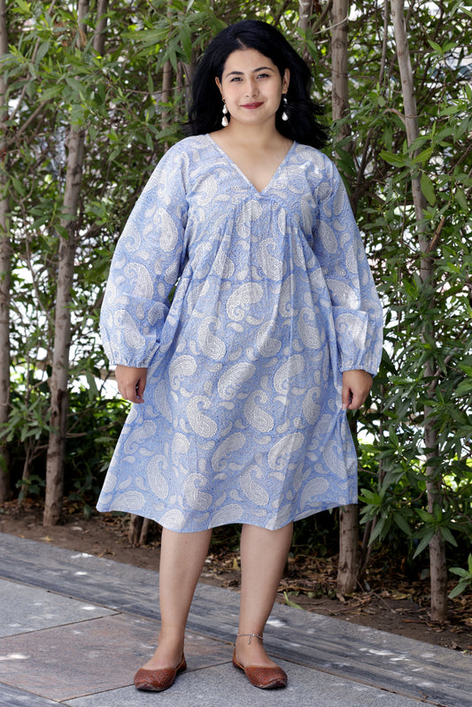 Chandni- Hand block print Dress- Blue