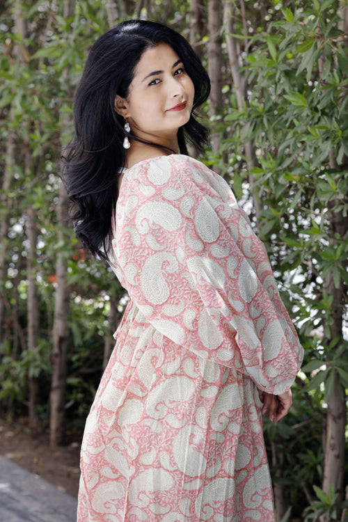 Chandni- Hand block print Dress- Pink